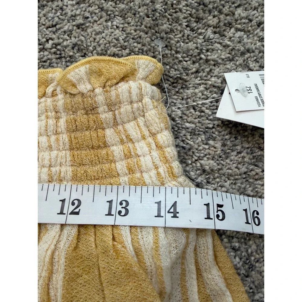 Rip Curl Seaside Stripe Bandeau Smocked‎ Peplum Top Beach Yellow White Small NEW